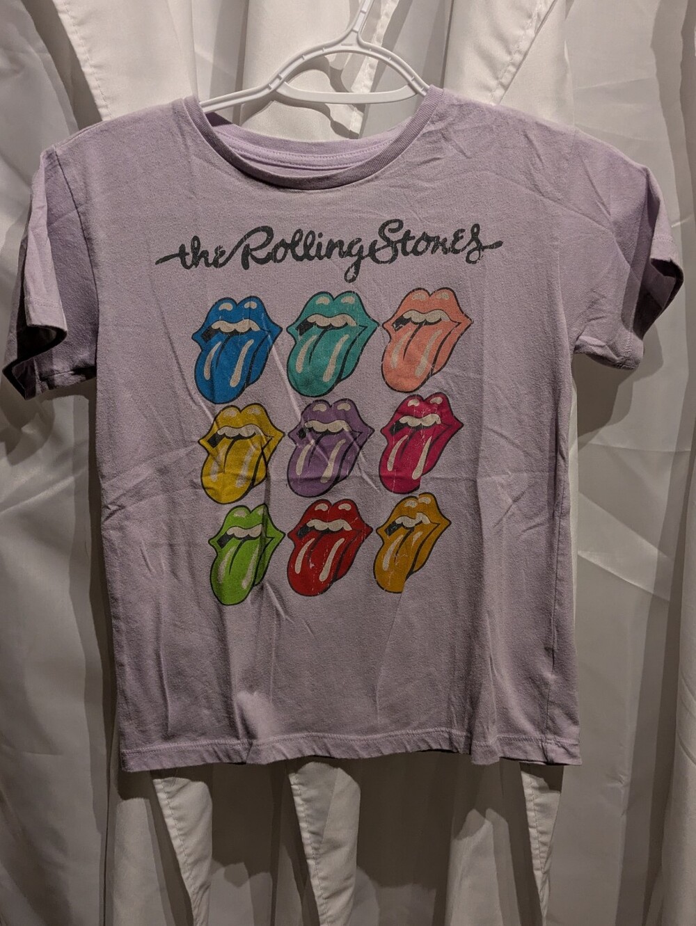 15 The Rolling Stones Girls / Kids Graphic T-Shirt Lilac Purple Size M (7-8)